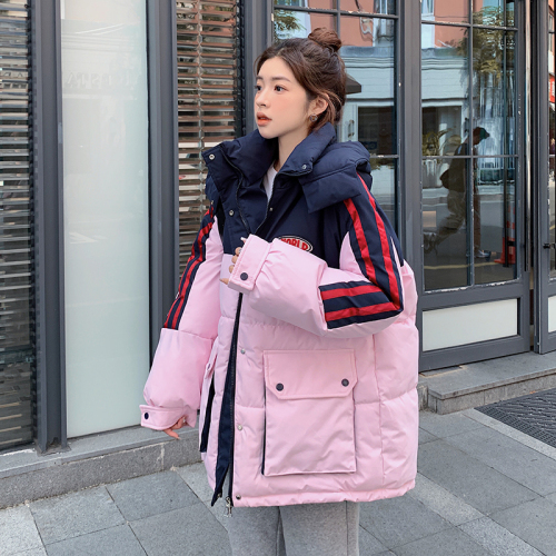 Duck and duck same style autumn and winter new style contrasting color fashionable down cotton coat for women loose thickened warm cotton coat