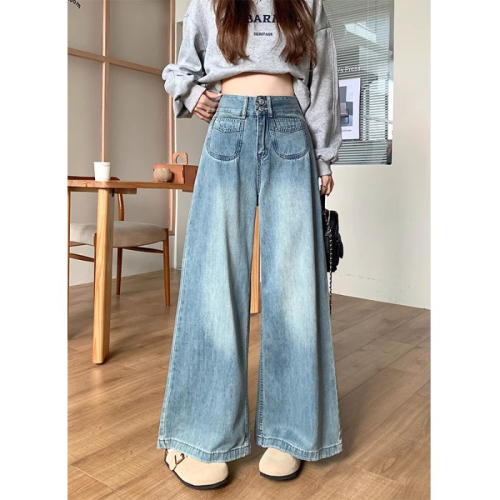 Women's Black Wide-Leg Straight Jeans with Fleece Lining and Thickening, High-Waisted Slimming American Straight Leg Pants in Large Size