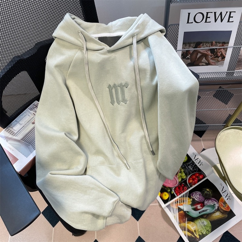 American retro street handsome letter hooded sweatshirt for men and women in autumn and winter loose chic Hong Kong style velvet jacket