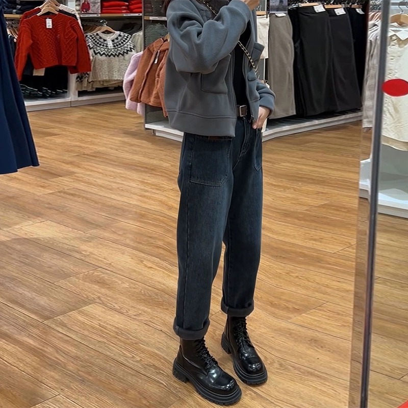 Jeans for women 2024 new large size fat mm high waist elastic loose slimming nine-point harem daddy pants