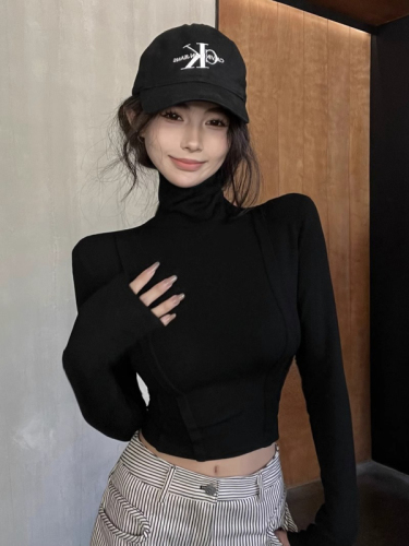 Derong Korean style slim high collar inner base autumn and winter long-sleeved T-shirt design top