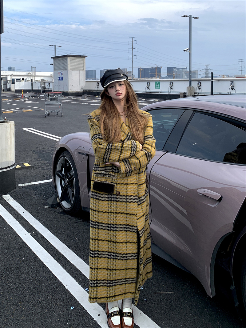 Actual shot of retro mid-length loose woolen coat Korean style high-end woolen coat