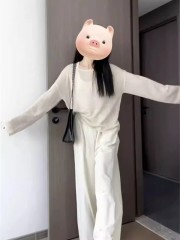 Lazy style slimming hollow long-sleeved sunscreen T-shirt for women spring and autumn thin breast fufu sweater loose off-shoulder top