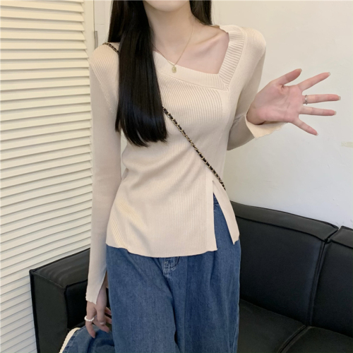 Actual price Irregular slit v-neck sweater autumn and winter sweater with long-sleeved bottoming shirt top