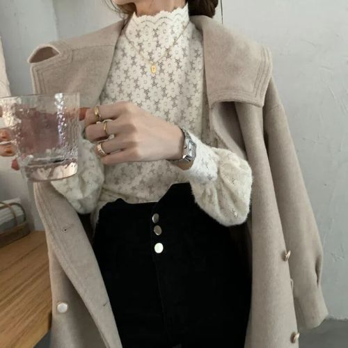 Temperament hollow lace bottoming shirt for women in autumn and winter, half turtleneck, western style inner shirt, super fairy tops
