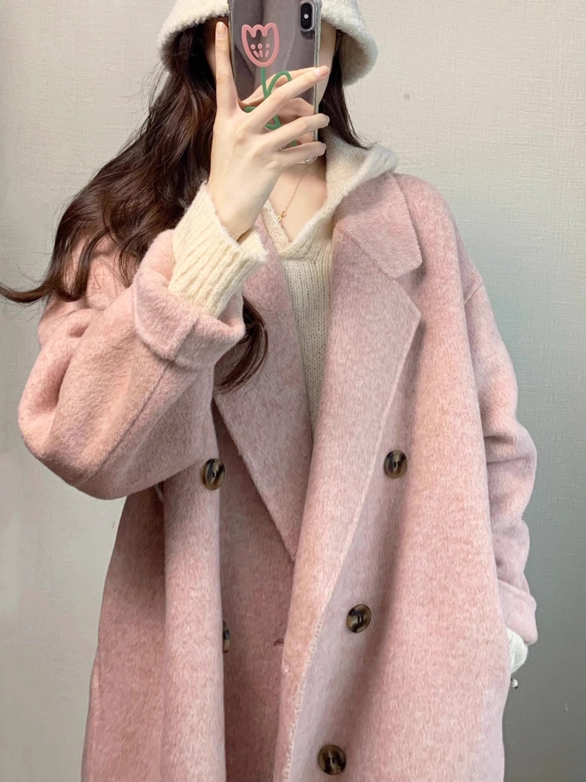2024 New Spring and Autumn Korean Woolen Coat Women's Small Medium Long Woolen Coat High-end Hepburn Style
