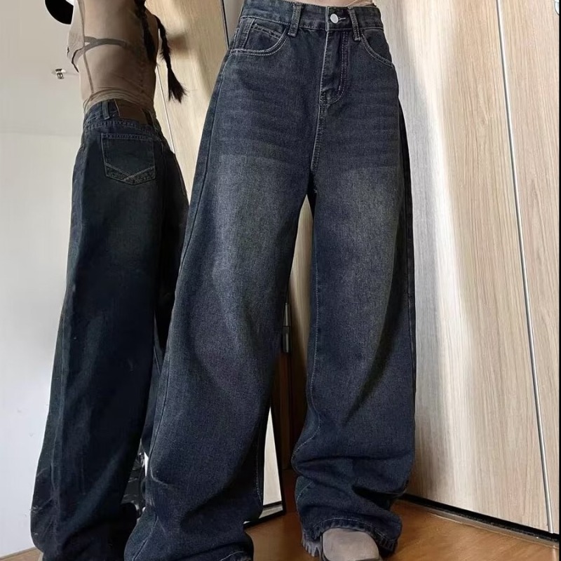 Retro distressed jeans men's ins fashion brand Japanese handsome wide-leg dad pants high street versatile loose straight pants