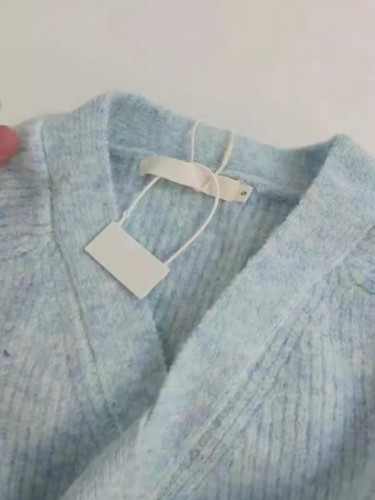 Gentle style milk blue mixed color v-neck pit strip knitted cardigan for women spring and autumn Korean style loose soft waxy early spring sweater jacket