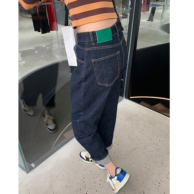 High-waist jeans for women spring and autumn 2024 new large size fat sister mm straight daddy pants slimming harem pants