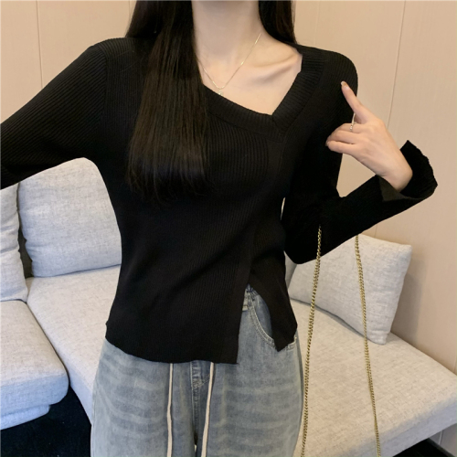 Actual price Irregular slit v-neck sweater autumn and winter sweater with long-sleeved bottoming shirt top