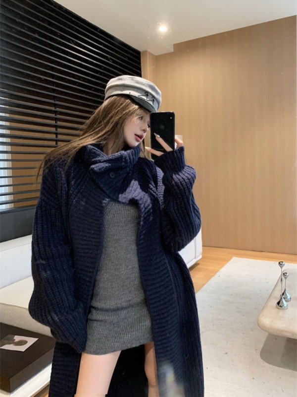 Mid-length sweater cardigan coat for women autumn 2024 new tops high-end lazy style autumn and winter knitted cardigan