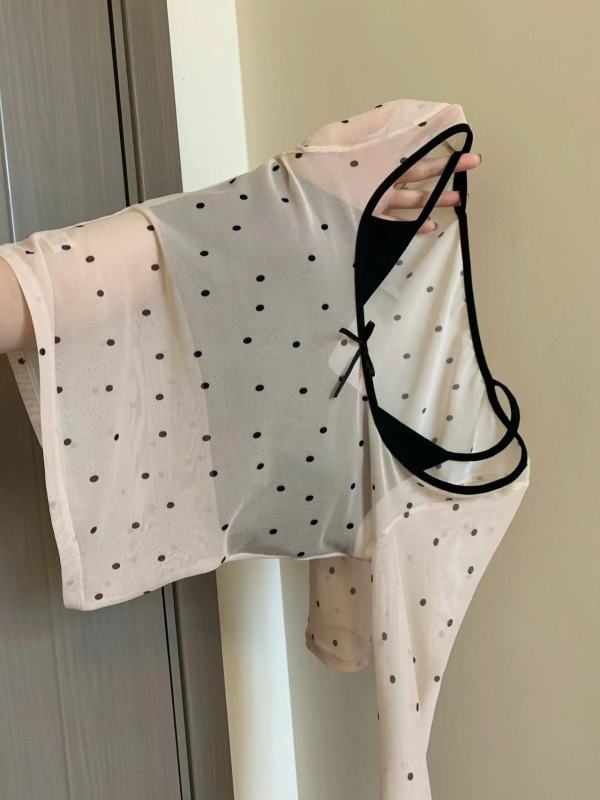 Polka-dot knit top + suspender two-piece women's spring and autumn suit