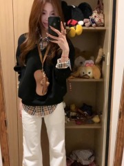 CVC edible wool and cotton composite milk silk 320g large size 300 pounds spliced ​​fake two-piece sweatshirt