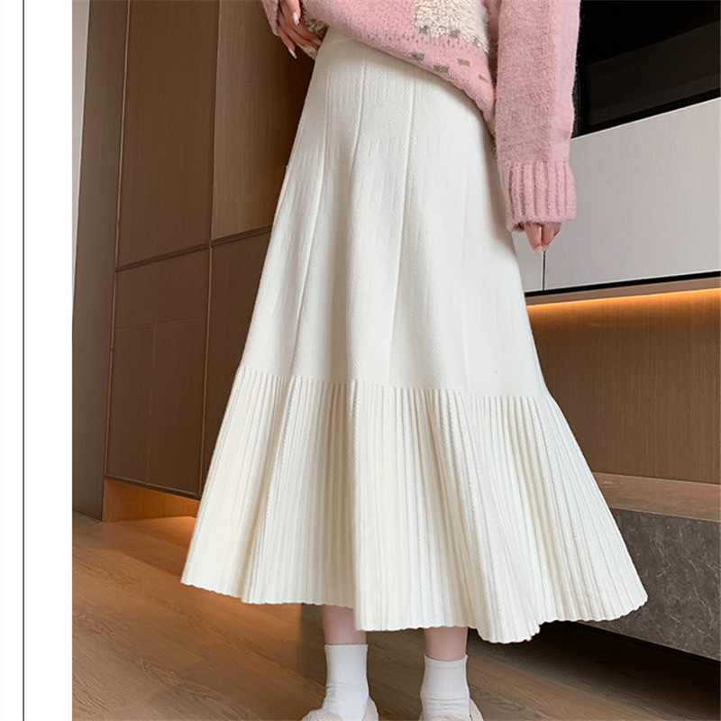 Mid-Long Length Thick Core Yarn Autumn/Winter 2024 New Arrival Loose Long Sleeve Knitted Sweater Trendy Simple Semi-Skirt Korean Version