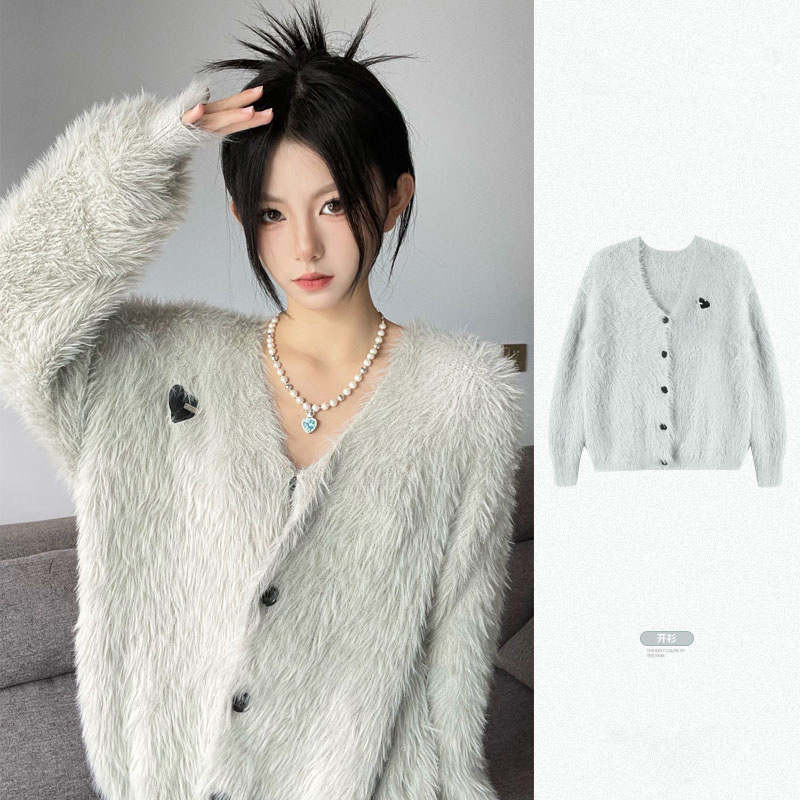 New style mohair soft waxy sweater for women, high-end, lazy style, loose, slimming, love knitted sweater top, autumn