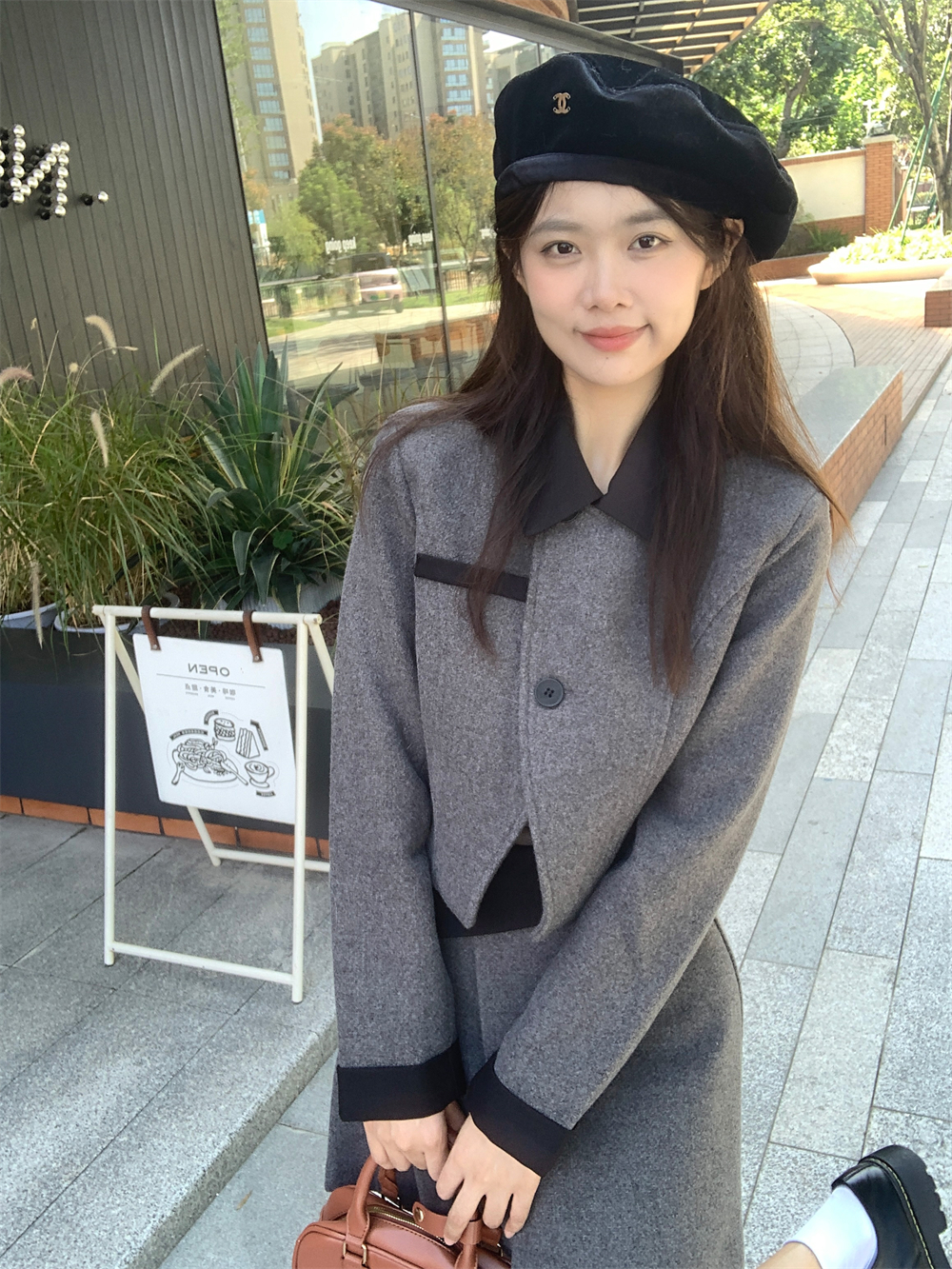 實拍千金溫柔氣質小香風毛呢套裝女短款呢子上衣百褶半身裙兩件套