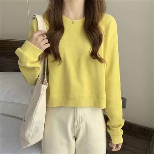 Minnie velvet 250g petite long-sleeved short T-shirt women's spring and autumn design niche top versatile bm sweatshirt