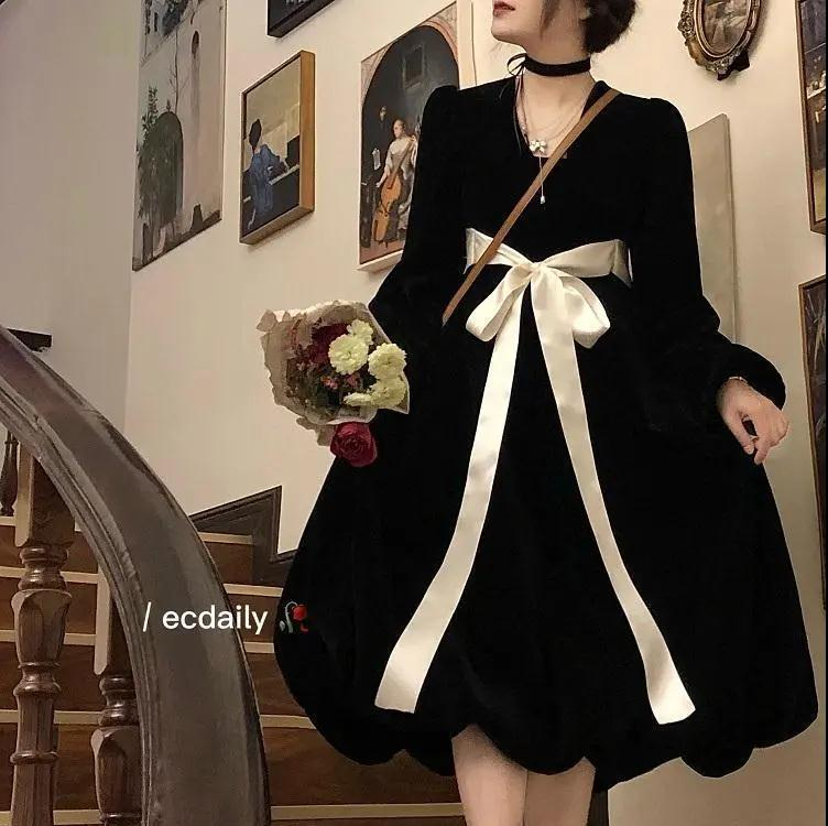 Retro lantern skirt pure lust style petite dress female student Korean style mid-length loose slimming A-line skirt