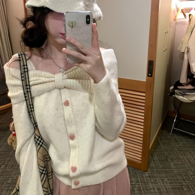 溫柔風甜美一字肩毛衣女冬季新款韓系高級感綿羊絨針織衫露肩上衣