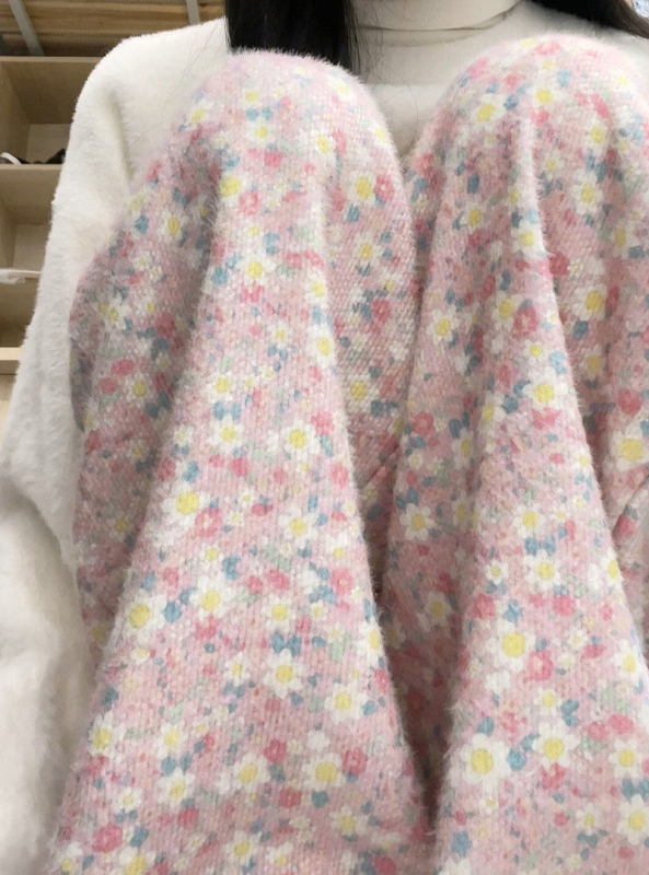 Original 500g thickened fabric retro small floral casual pants for women high waist wide leg casual glutinous rice pants