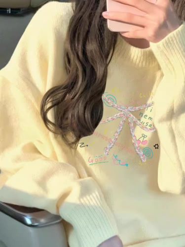 Tmall Quality Cashmere Autumn/Winter New Women's Loose Print Crew Neck Long Sleeve Warm Knit Sweater