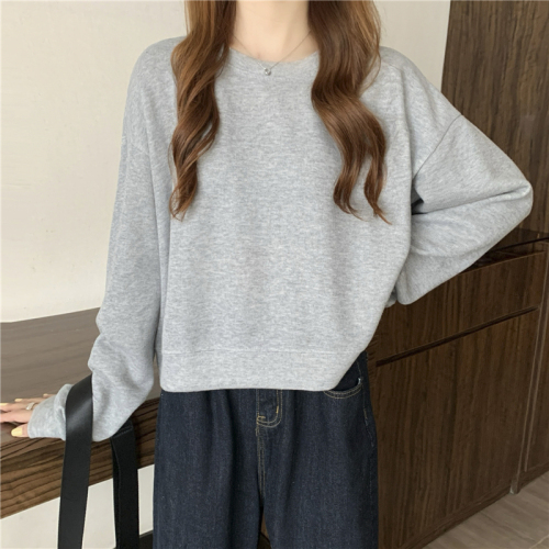 Minnie velvet 250g petite long-sleeved short T-shirt women's spring and autumn design niche top versatile bm sweatshirt