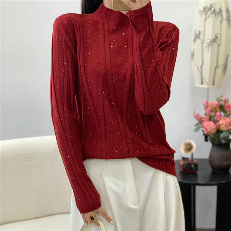 Women's French Style Floral Off-the-Shoulder Knit Top with Asymmetrical Design, Slimming Waist, Bell-Sleeve, Winter Outfit