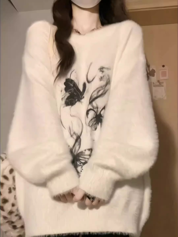 Mink velvet imitation mink 60% polyester 30% spandex 10% milk plush lazy style knitted sweater