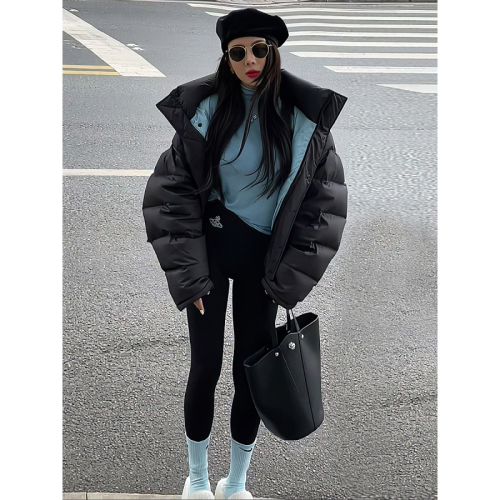 Stylish street-friendly versatile cotton-padded jacket with contrasting color lining for women niche design loose cotton-padded jacket