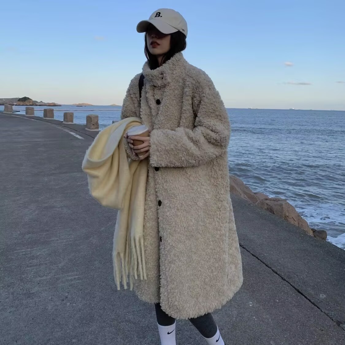 Rex rabbit fur imitation fur coat over the knee new autumn and winter women's loose thickened mid-length lamb fur coat
