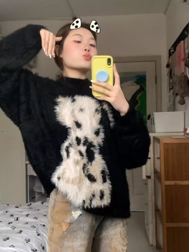 American casual sweater for women in spring, autumn and winter, American retro soft and waxy lazy loose sweater jacket