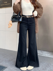 Actual shot #New loose straight denim long pants for women with design sense micro bell-bottom floor-length wide-leg pants