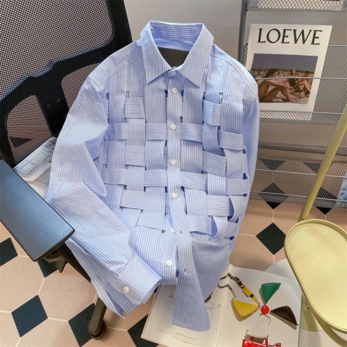 Design niche chic woven plaid striped shirts for men and women spring chic Hong Kong style French long-sleeved tops and jackets