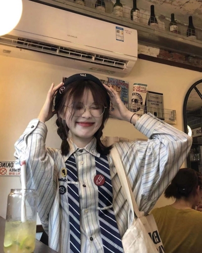 Tie brooch vintage striped shirt women's loose tie shirt top