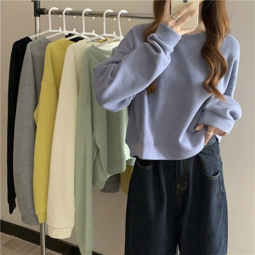 Minnie velvet 250g petite long-sleeved short T-shirt women's spring and autumn design niche top versatile bm sweatshirt