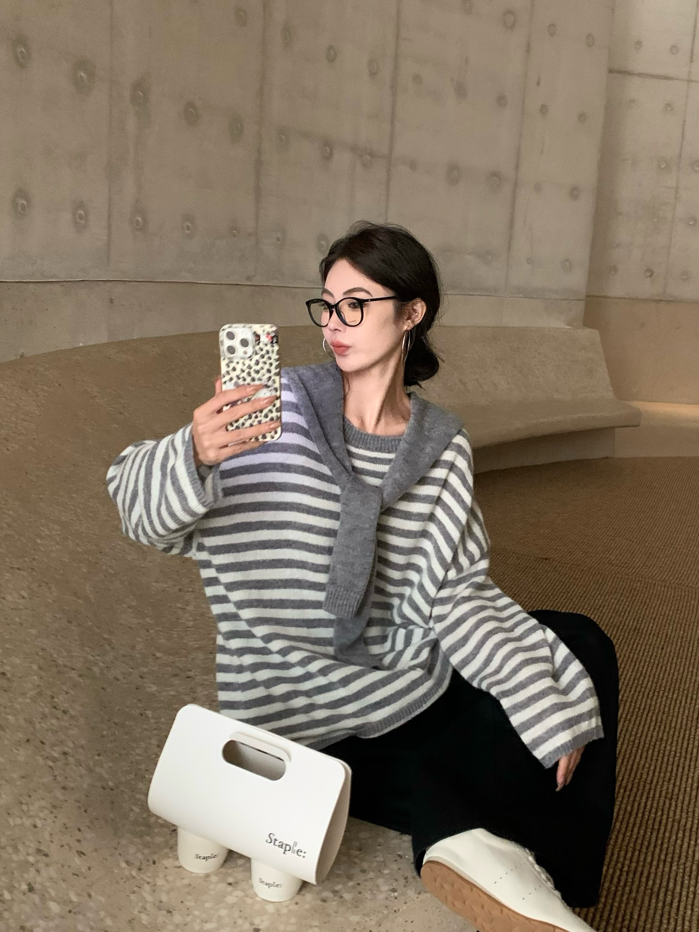 Vintage Retro Youthful College Style Fashion Striped Knit Cardigan Set with High-Waisted Casual Pants