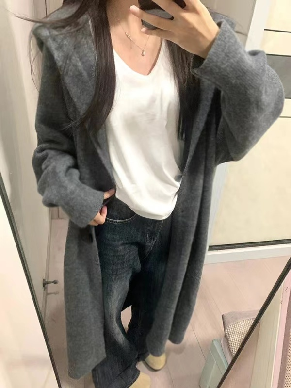 Lazy style high-end mid-length loose knitted cardigan sweater jacket autumn and winter women's clothing 2024 new wear