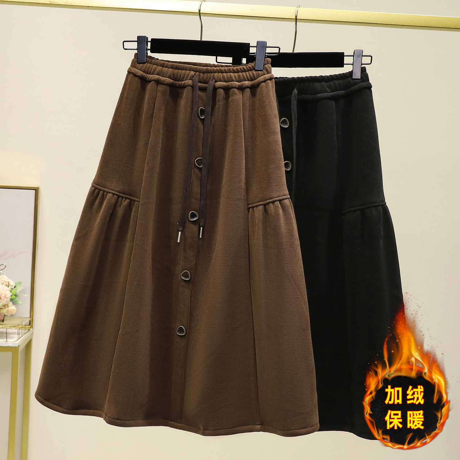 Real shot winter large size women's clothes fat mm fleece thickened under skirt high waist slimming hip A word half-sleeve umbrella skirt 