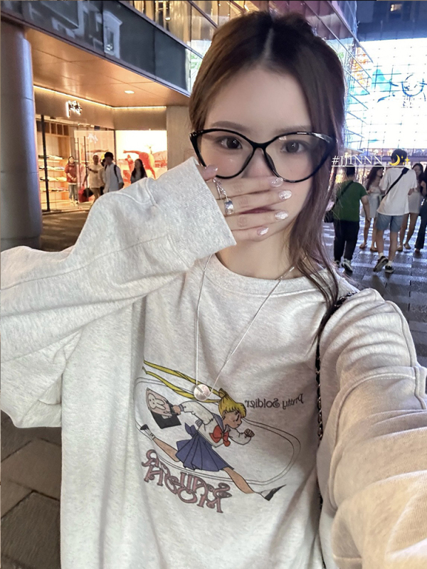 Beautiful Girl Sweater Round Neck Pullover Letter Printed Sweater Women's Autumn Lazy Long Sleeve Top