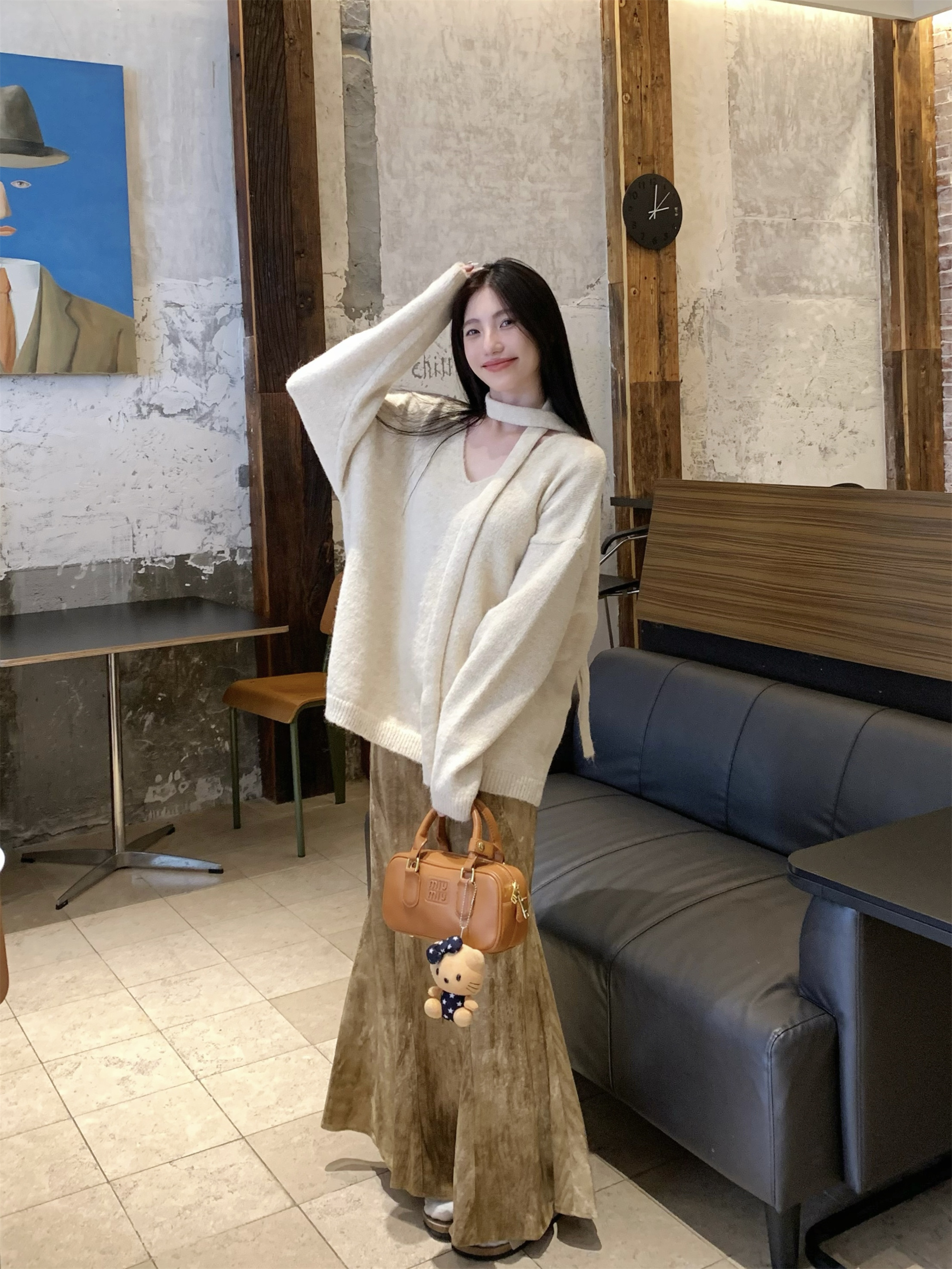 Photographed~ Korean Style Loose Slimming Long-Sleeve Sweater + Fish Tail Skirt