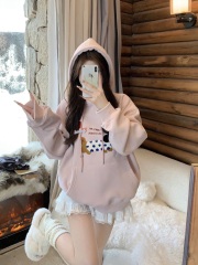 Photographed Balloon Sausage Dog Towel Embroidered Versatile Sweatshirt Autumn Winter Lazy Loose Hooded Long Sleeve Fleece Outerwear