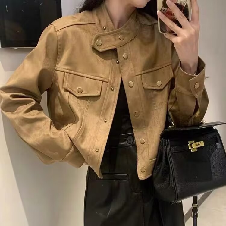 New suede spring and autumn Korean style design coat for women loose slimming short high-end jacket top for women