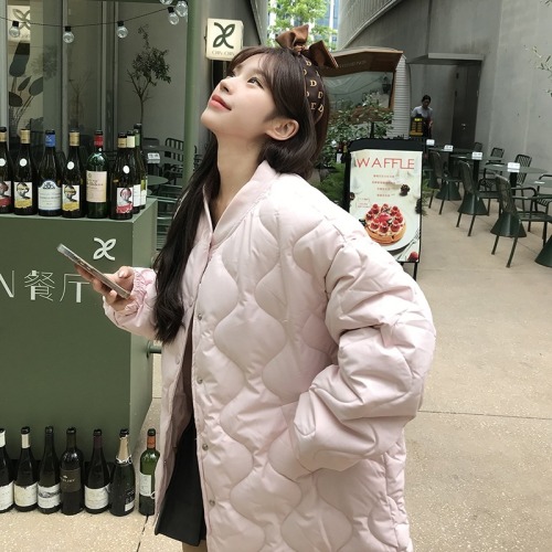 Winter down cotton coat for women 2024 new Korean style lazy style rhombus loose slimming large size thickened cotton coat trend