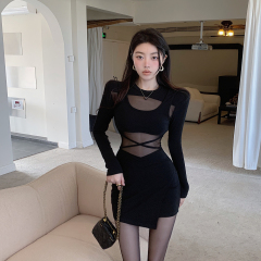 Stylish black fishbone dress for children, suitable for autumn and winter, with a little Chanel style, postfixed, hourglass-shaped dress, new women's clothing for early spring.