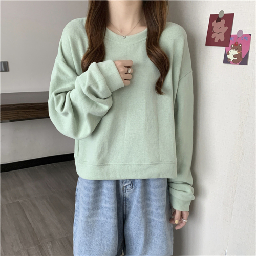 Minnie velvet 250g petite long-sleeved short T-shirt women's spring and autumn design niche top versatile bm sweatshirt