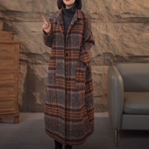 Official photo original fabric quality plus size women's retro woolen coat large size flesh-covering coat 2024 winter