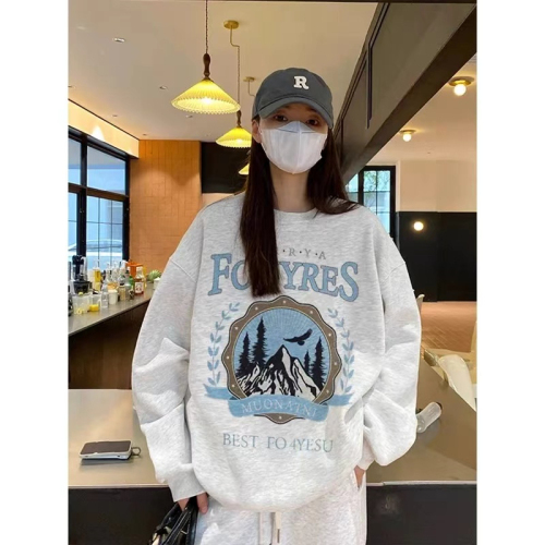 250g large sweatshirt with winter atmosphere and personalized printed long-sleeved loose round neck sweatshirt