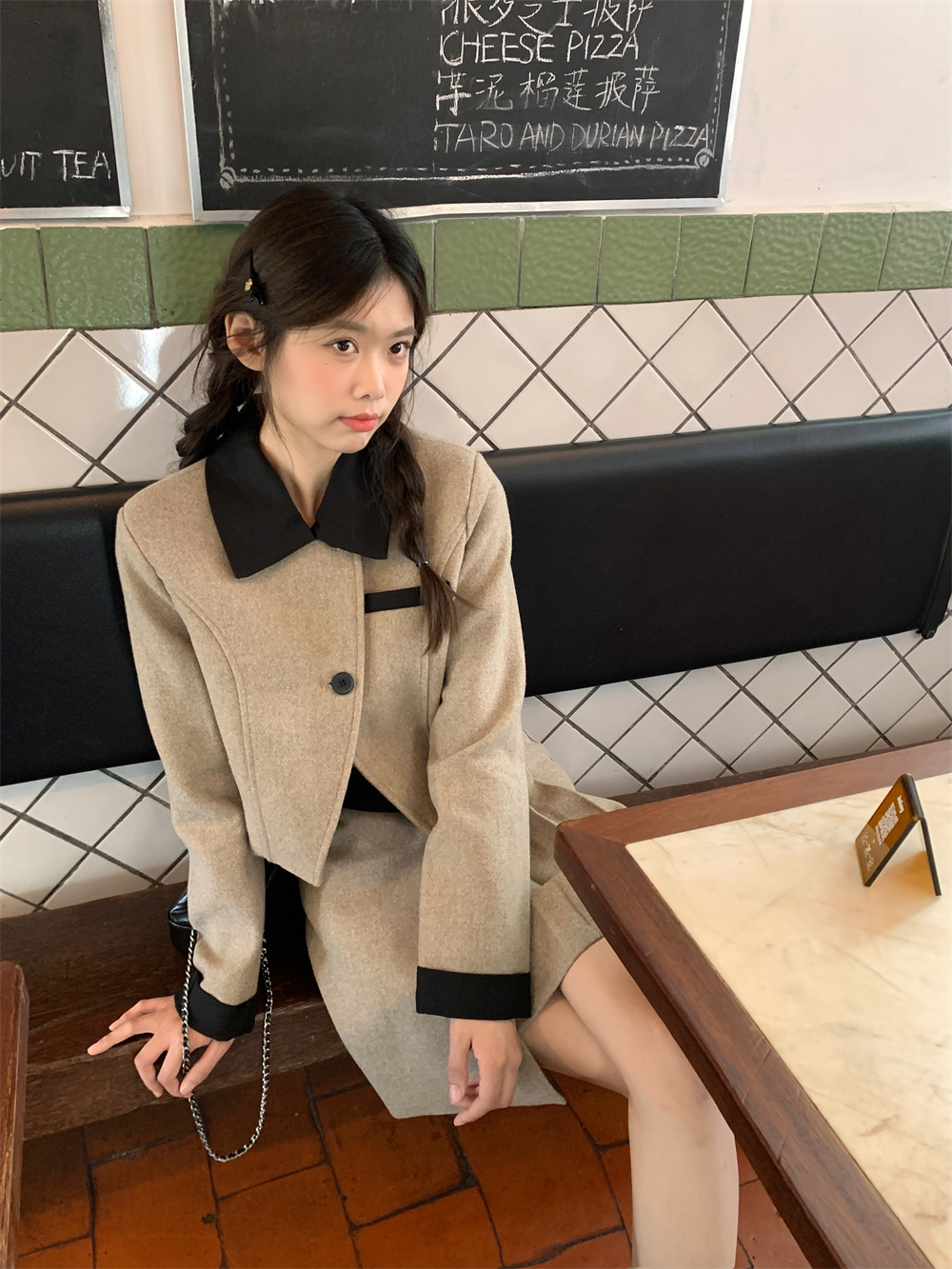 實拍千金溫柔氣質小香風毛呢套裝女短款呢子上衣百褶半身裙兩件套