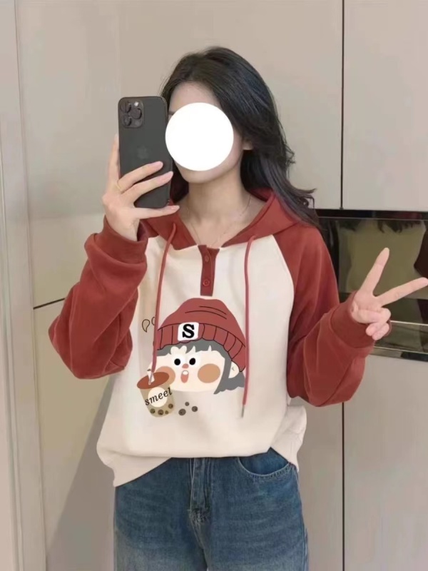 Large size women's hooded printed brushed double-sided velvet sweatshirt 2024 early autumn new slightly fat mm covering flesh and slimming top
