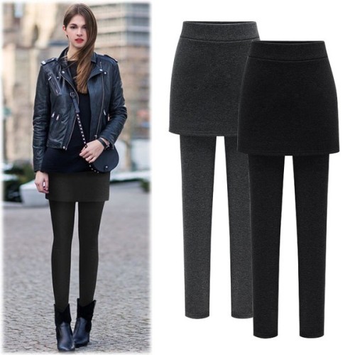 Women's Outerwear Leggings for Autumn and Winter, Two-Piece, Mid-Leg, Fleece Lined, Thick Cotton, Fitted, High-Waisted, and Flared